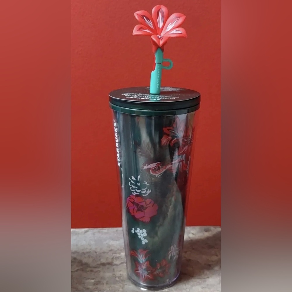 Starbucks Christmas Tumbler 24oz Straw Topper Flower  🌺 Starbucks Tumbler 24 oz